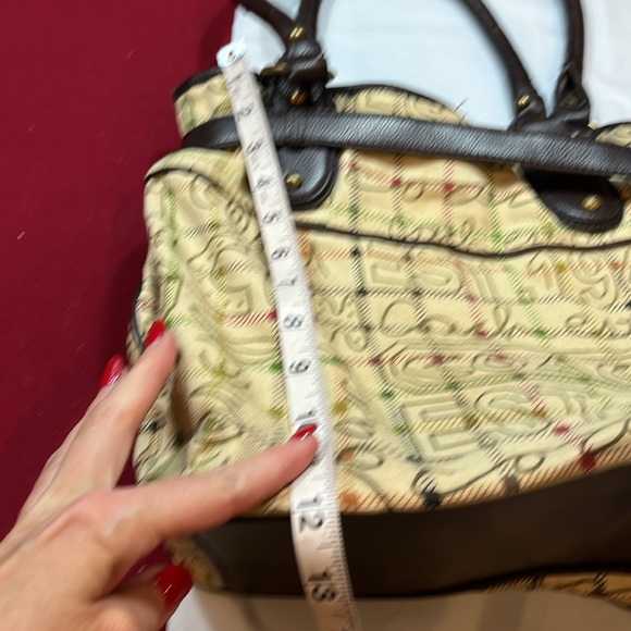 Coach BEIGE brown Tattersall Graffiti TOTE BAG PURSE 2 handles multi pockets 15” - Picture 10 of 16